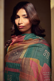 Bottle Green Pure Muslin Silk Jacquard Printed Long Designer Salwar Suit